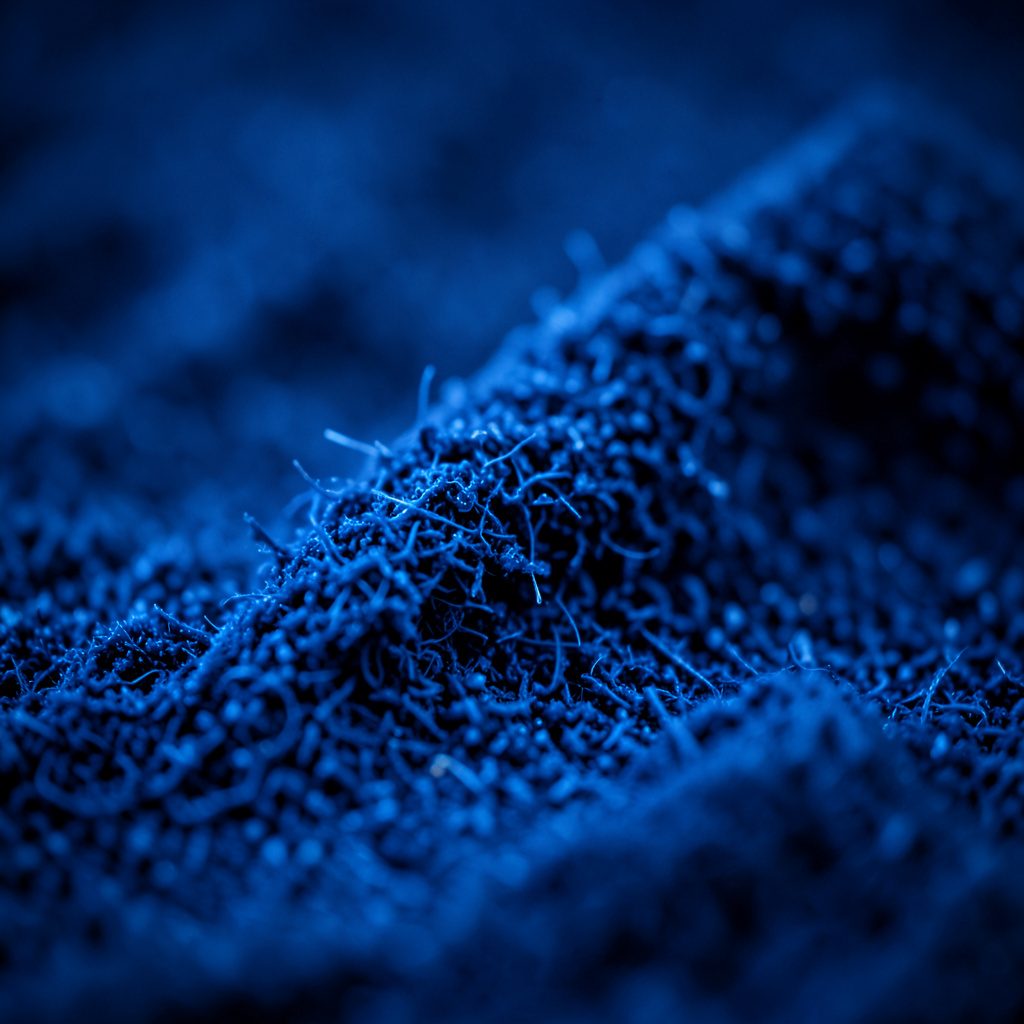 Deep blue and white kite fabric texture with crisscross ripstop pattern in extreme close-up
